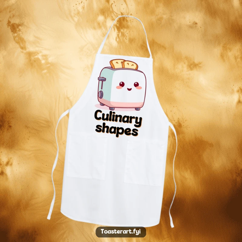 Funny apron featuring a cheerful toaster creating toast in funny shapes, adding artistic flair to cooking.