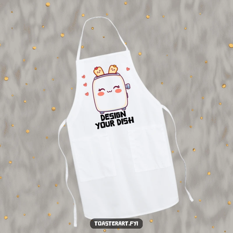 Funny Apron: A toaster character skillfully creates edible patterns, showcasing a passion for culinary art.
