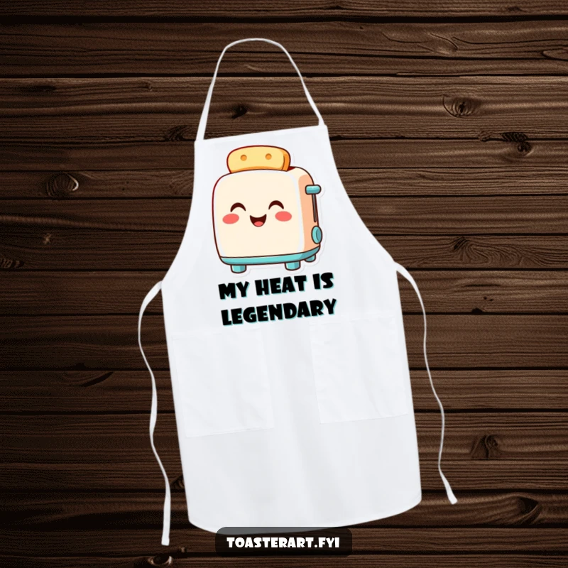 Funny chef toaster apron featuring a smiling toaster character glowing warmly with pride, making kitchen tasks more humorous.