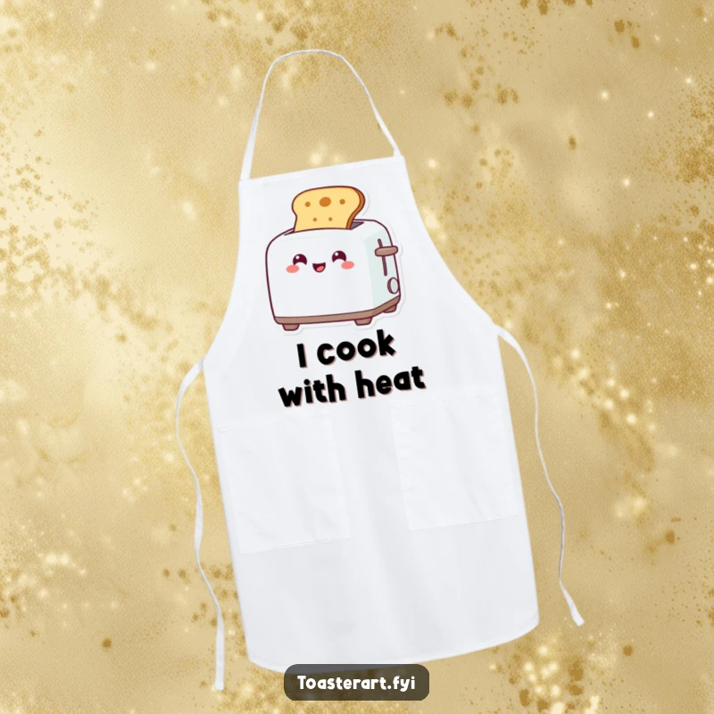 Funny apron featuring a grinning toaster character popping up toast, a playful and practical item for kitchen enthusiasts.