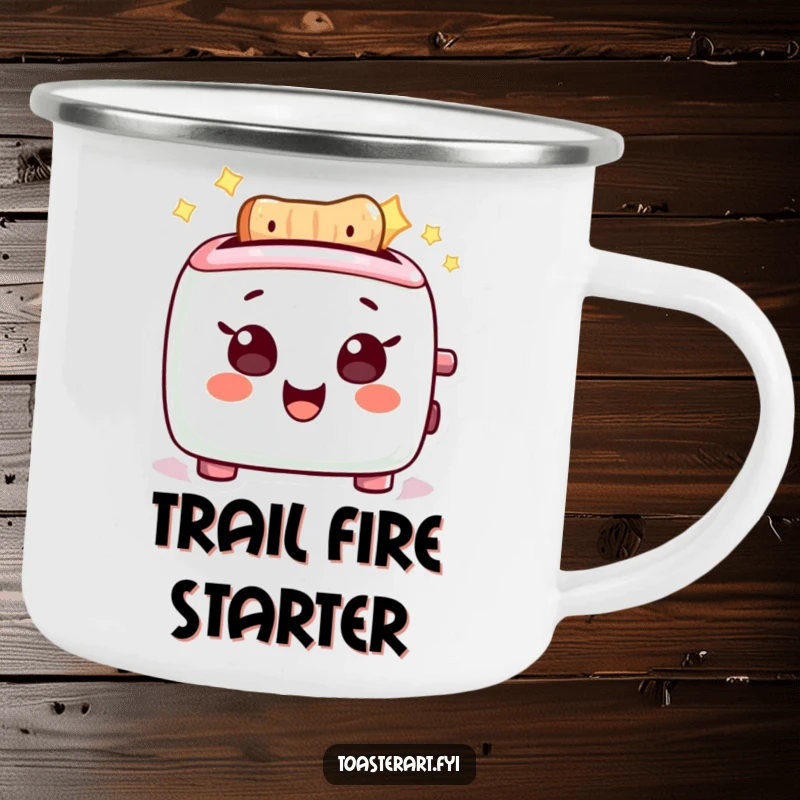 Funny Camping Mug: A delighted toaster character glows with warmth, perfect for cozying up by the campfire.