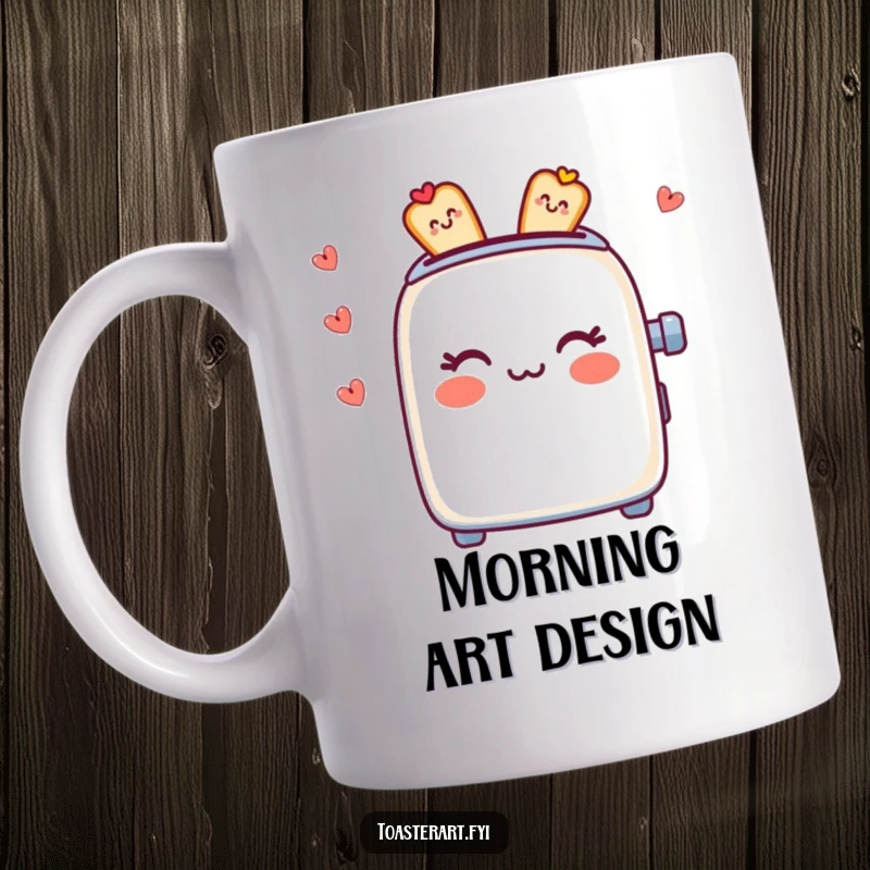 Funny Mug: A toaster character skillfully creates intricate edible patterns, showcasing culinary artistry.