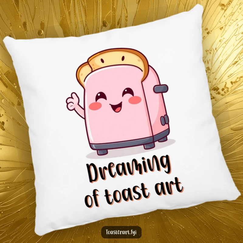 Funny pillow with a happy toaster character drawing a smiley face on toast, providing comfort and a touch of breakfast-themed humor.