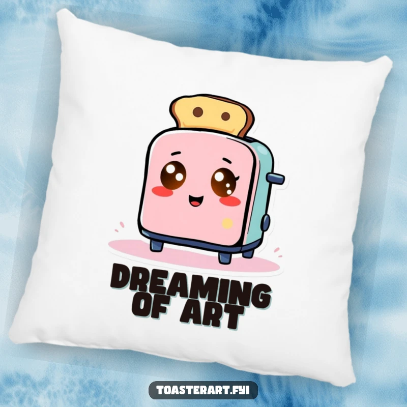 Funny Pillow: Glowing-eyed toaster comically creates abstract toast art, a soft and humorous cushion.
