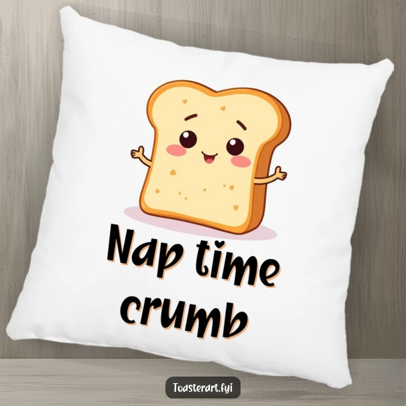 Funny Pillow featuring a cute bread crumb character making a funny shape on bread, adding humorous comfort to living spaces.