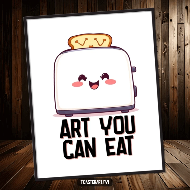 Funny Toaster Digital Art Print: A cheerful toaster creates colorful toast designs, perfect for vibrant, digital home decor.