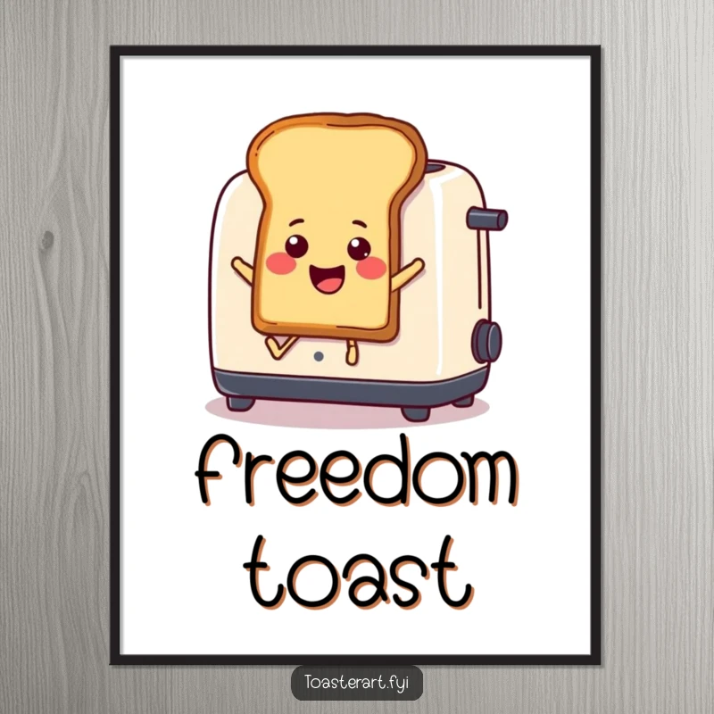 Funny Digital Art Print: Comical toast leaps from a toaster, a hilarious and energetic printable artwork.