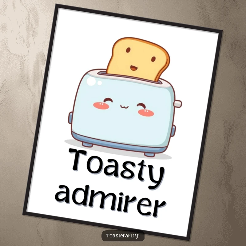 Funny Digital Art Print: Cute toaster character blushes deeply as toast pops out, a humorous and sweet artwork.