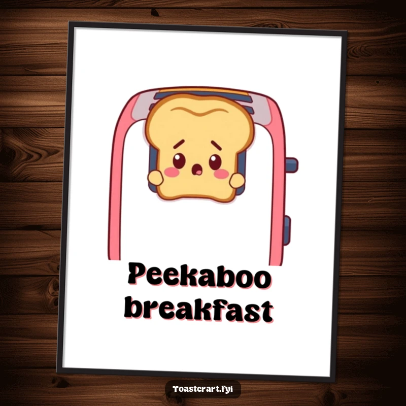 Funny Toast Digital Art Print: A startled slice of toast peeks from toaster slots, perfect for humorous, surprising wall decor.