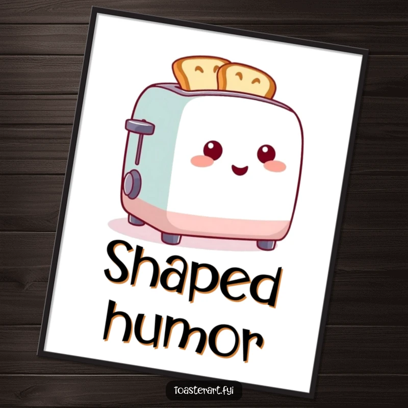 Funny digital art print of a cheerful toaster creating toast in funny shapes, perfect for instant download.