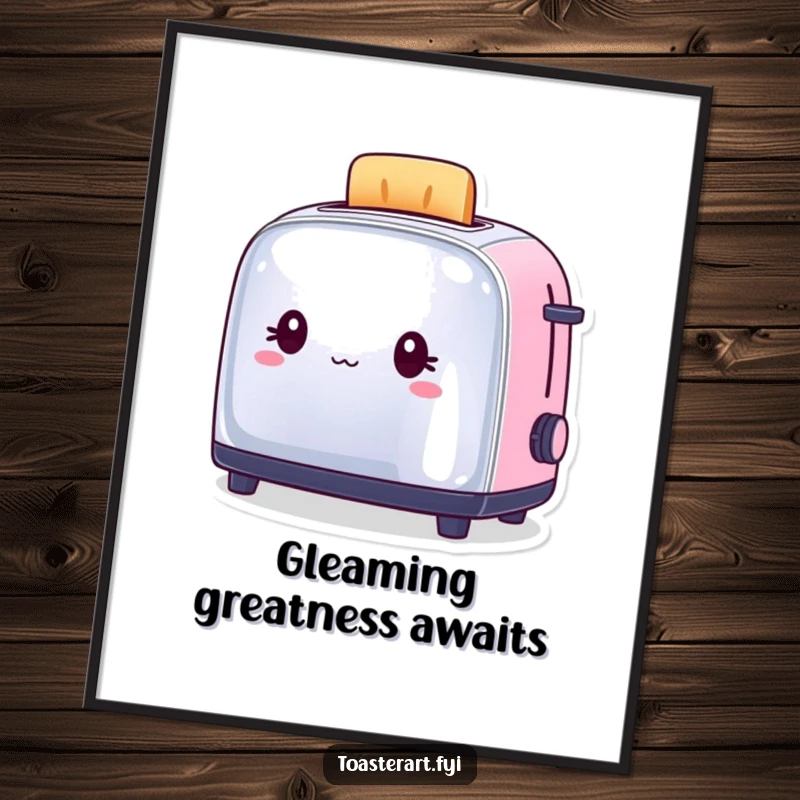 Funny Digital Art Print of a toaster character admiring its own shiny reflection, a humorous and stylish piece.