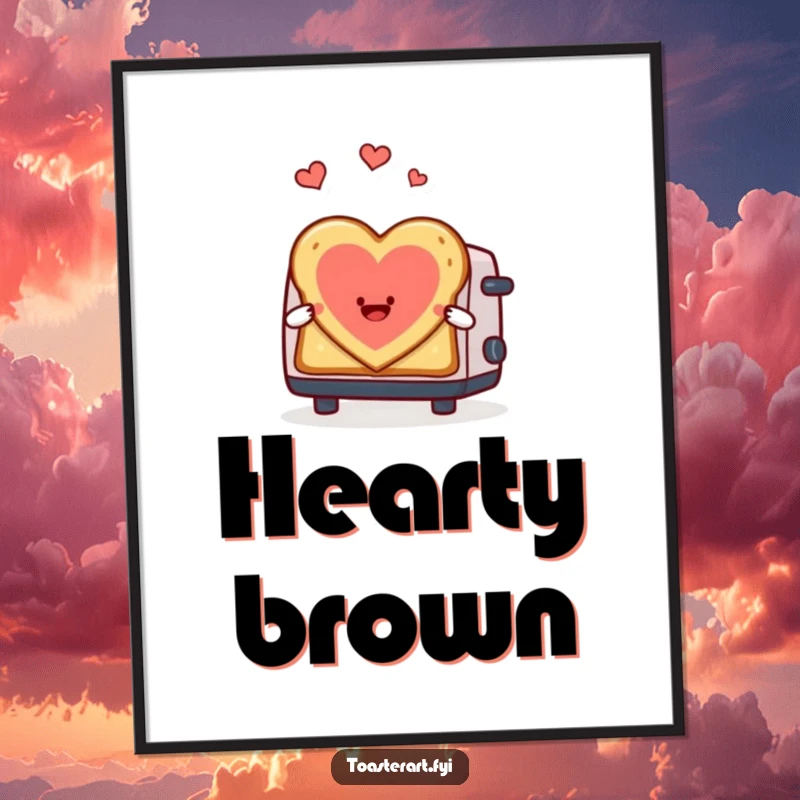 Funny digital art print of a toaster character making heart-shaped toast art, a romantic and heartwarming illustration.