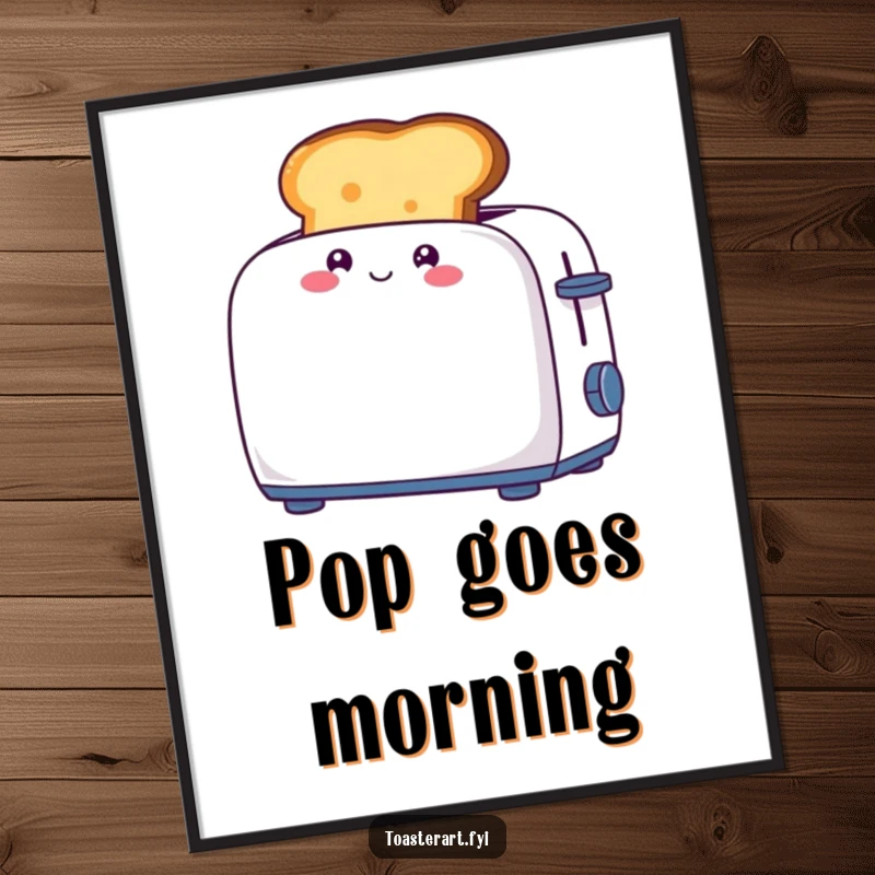 Funny digital art print of a giggling piece of toast character popping out of a toaster, perfect for cheerful digital displays.