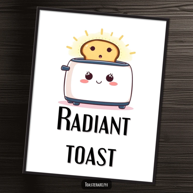 Funny digital art print of a happy toaster with toast creating a vibrant, glowing aura, perfect for instant download.