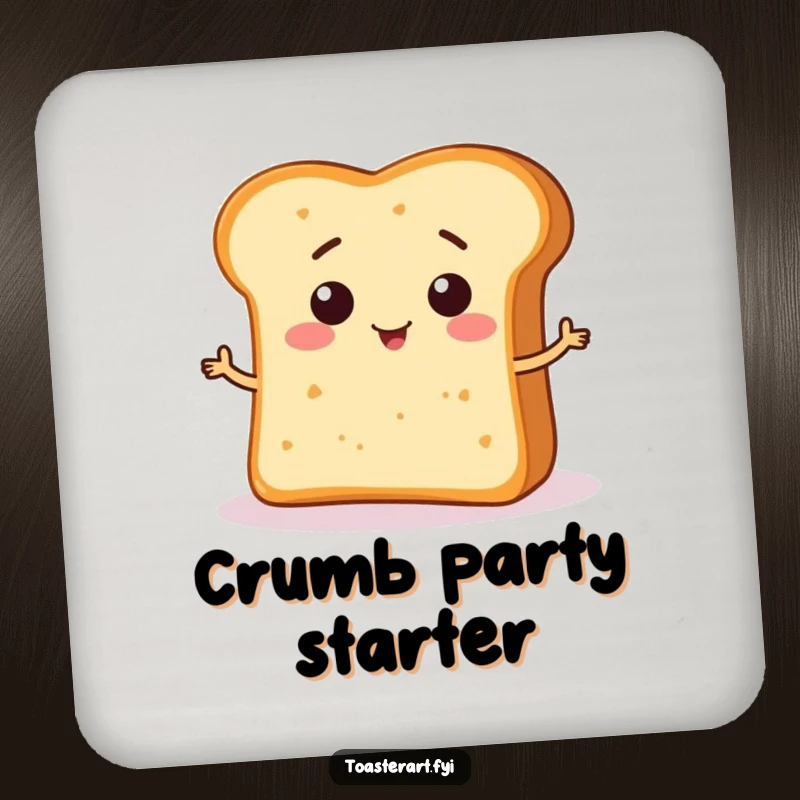 Funny Coaster with a smiling bread crumb character forming a funny shape on bread, adding humorous protection to tables.