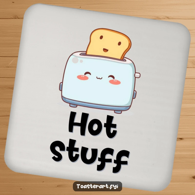 Funny Drink Coaster: A cute toaster character blushes as toast pops out, a humorous and charming coaster.