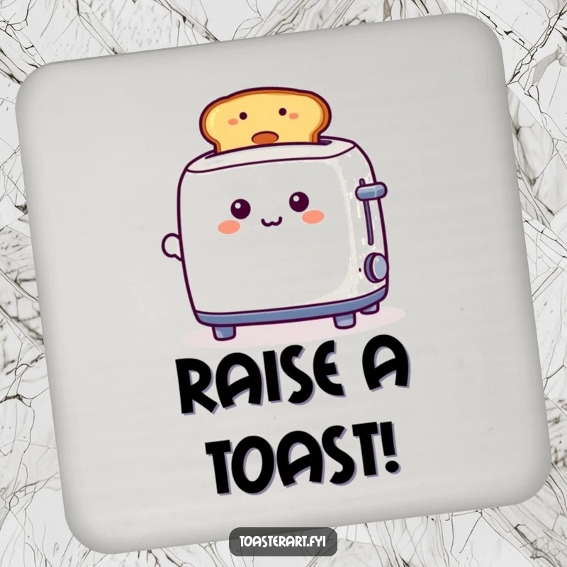 Funny, playful toaster character with a smiley toast on drink coasters, adding cheerful breakfast-themed protection to tabletops.