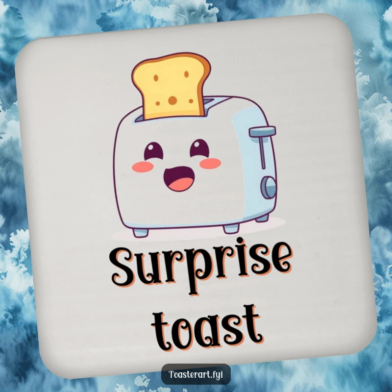 Funny Coasters: Cheerful toaster character ejecting toast with a surprised expression, protects surfaces humorously.