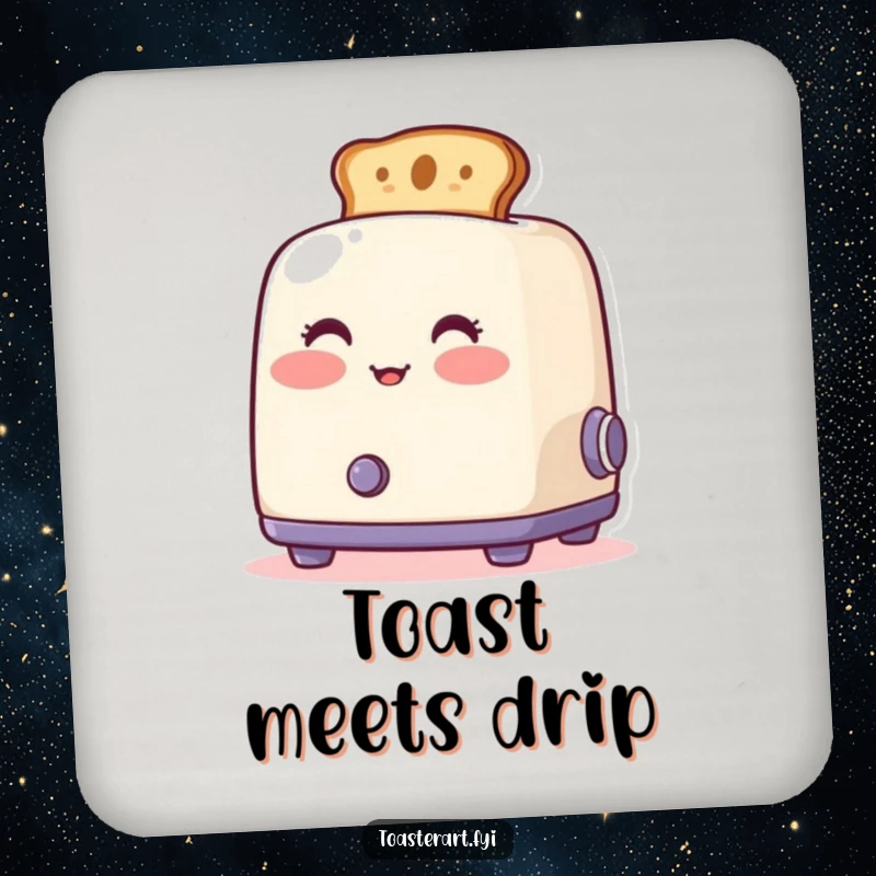 Funny blushing toaster coasters, with artistic toast popping out, protecting tables with humor.