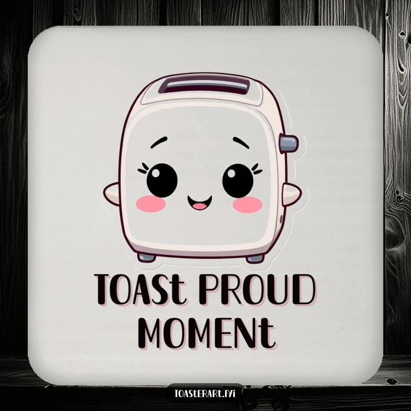 Funny Drink Coasters: A toaster character beams with pride, protecting tabletops with a confident, victorious aura.