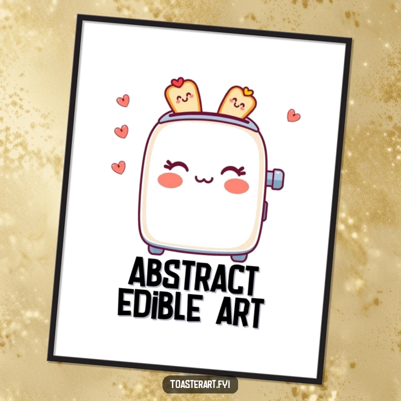 Funny Poster: A toaster character intricately designs edible patterns, turning breakfast into beautiful art.