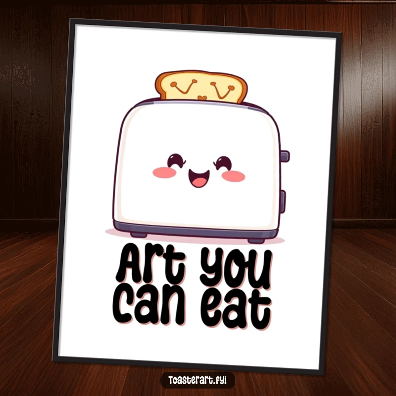 Funny Toaster Poster: A cheerful toaster creates colorful toast designs, adding vibrant artistic flair to wall decor.