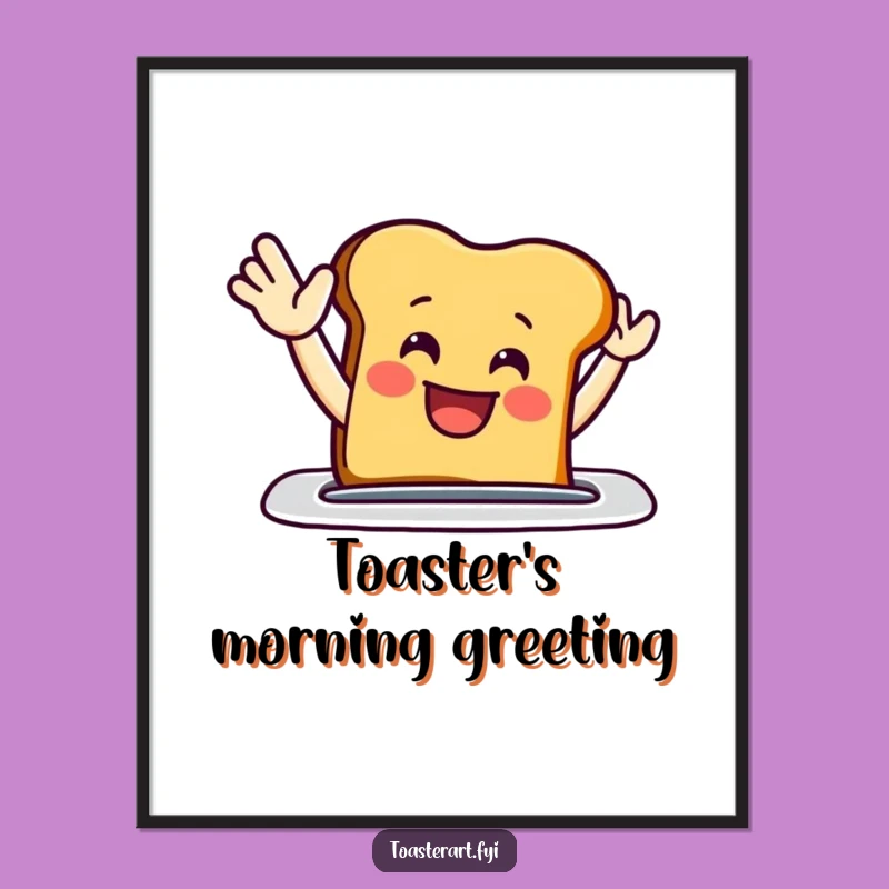 Funny Waving Toast Poster: Cheerful Breakfast Art Funny Gift