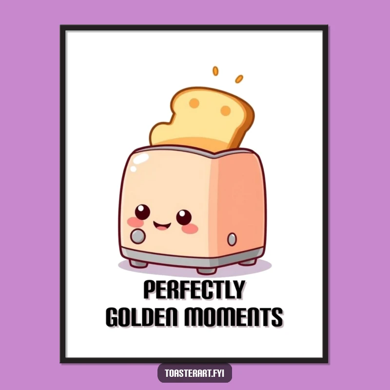Funny Toaster Poster, Golden Toast Smile, Kitchen Wall Art