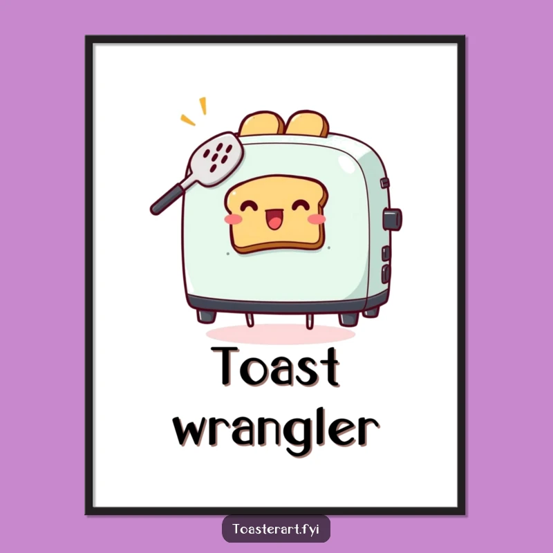 Funny Spatula Toaster Poster - Toast Catching Chaos Wall Art, Humorous Decor Gift