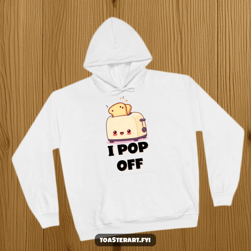 Funny surprised toaster hoodie with toast flying out unexpectedly, a warm and humorous garment for laughs.