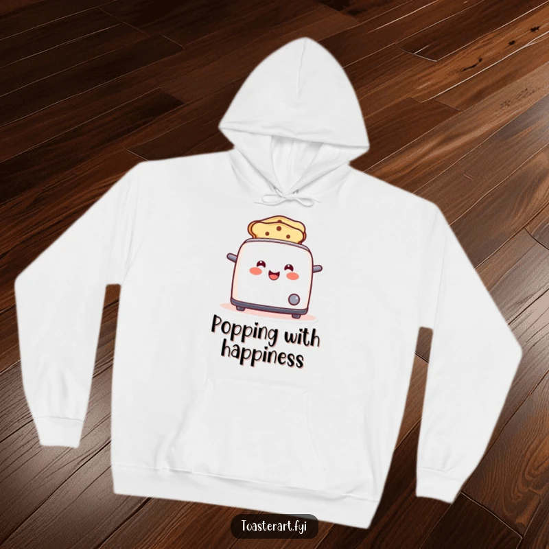 Funny toaster hoodie featuring a happy character popping up smile-toast, ideal for warmth and as a funny gift.