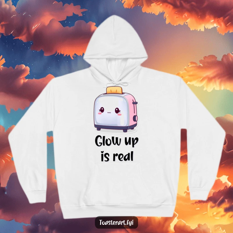 Funny Hoodie designed with a toaster character marveling at its own polished, gleaming reflection, radiating humor.