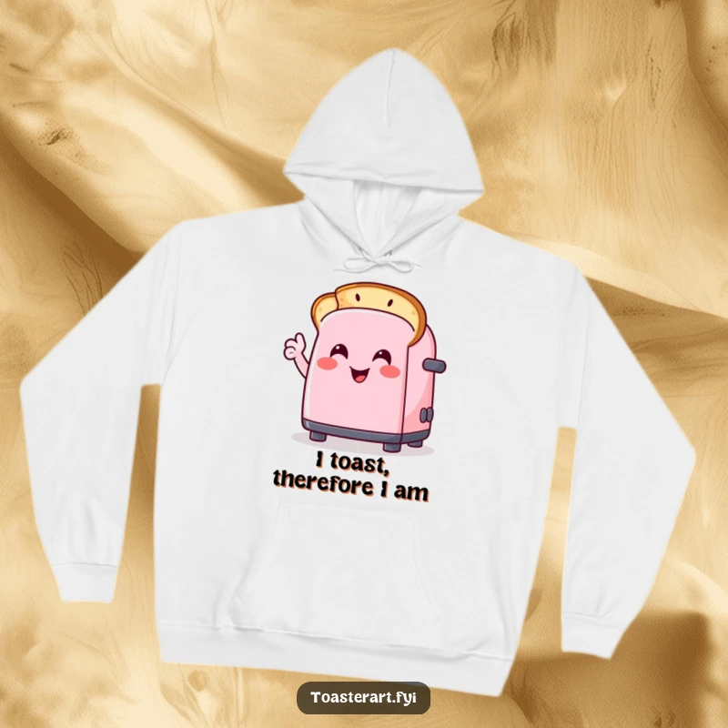 Funny hoodie with a smiling toaster character drawing a smiley face on a toast slice, ideal for cozy, humorous vibes.