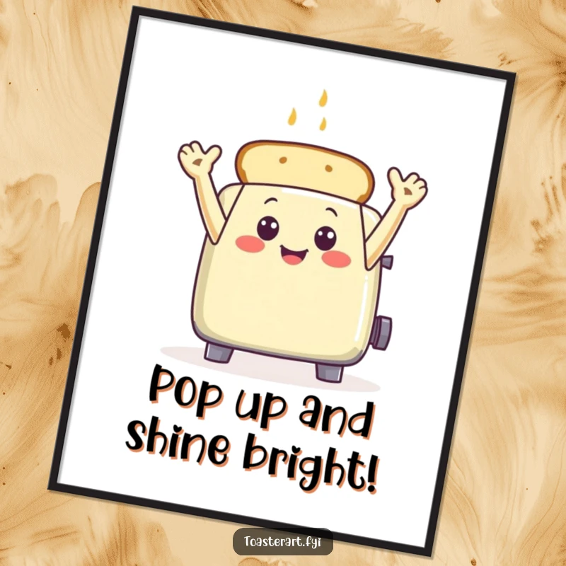Funny Free Printable Wall Art: A joyful toaster character happily waves with toast arms, bringing a sense of warmth and cheer.