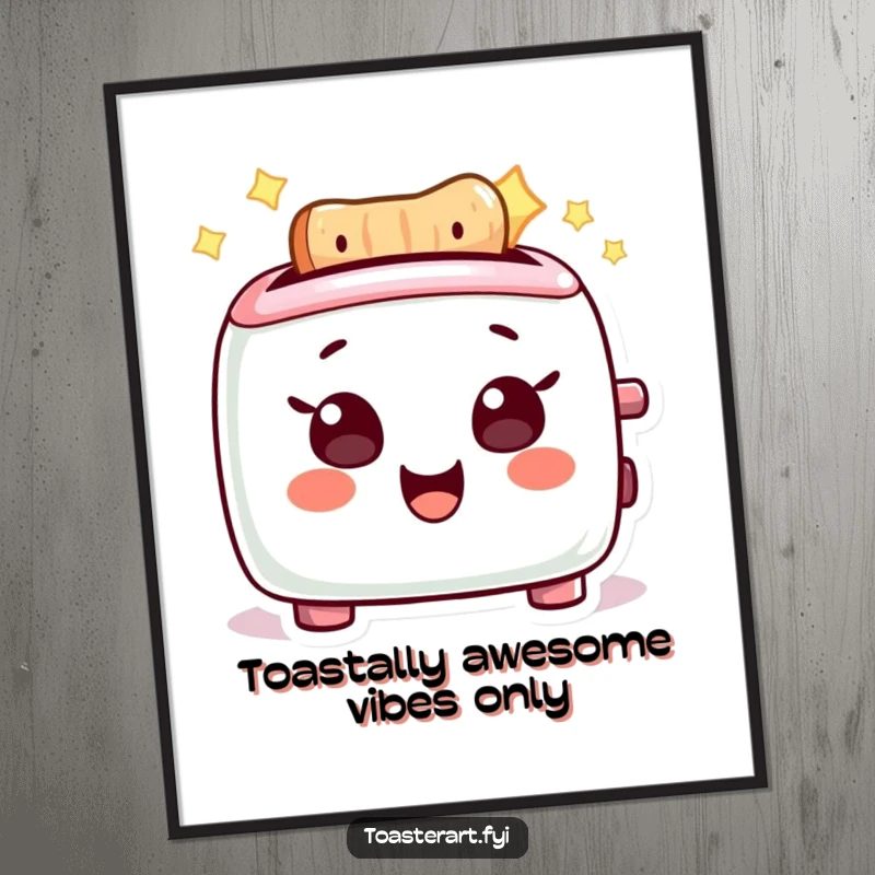 Funny Free Printable Wall Art: A delighted toaster character with bright, glowing elements.
