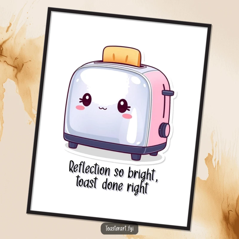 Funny Free Printable Wall Art of a smug toaster admiring its own shiny reflection, a humorous piece of downloadable art.