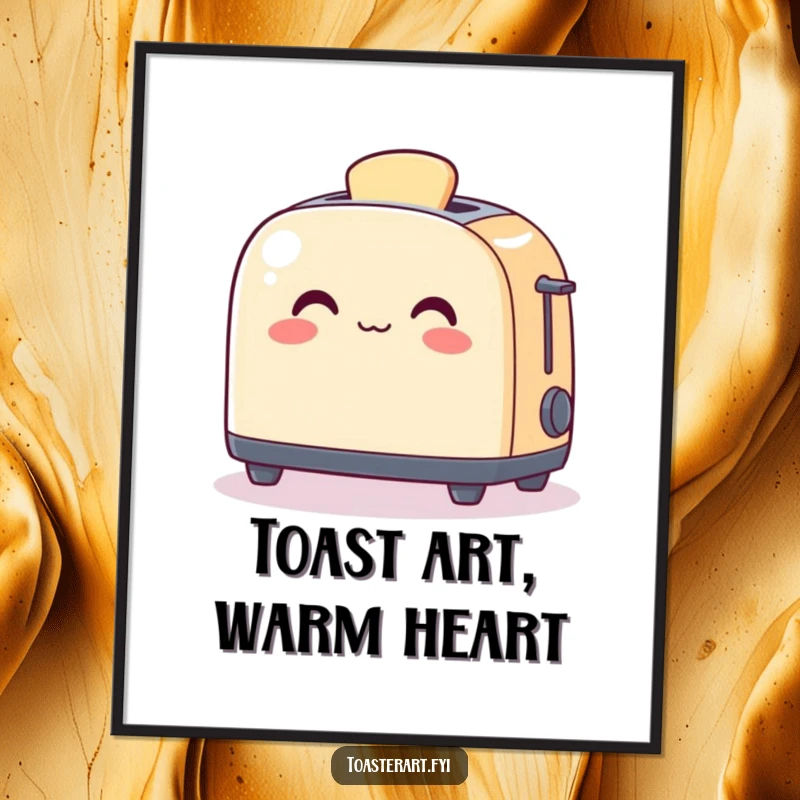 Funny Free Printable Wall Art of a happy toaster gently warming an artistic masterpiece, a unique piece of downloadable art.