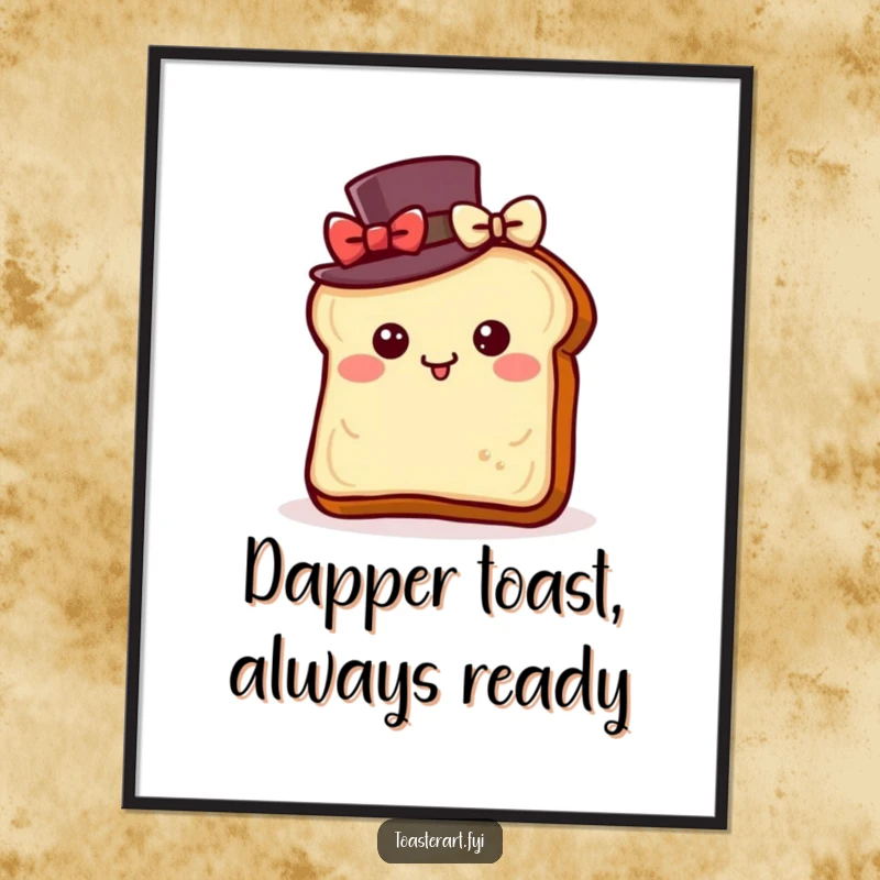 Funny Free Printable Wall Art: A toast slice sporting a top hat, bowing with pure delight, sophisticated humor.