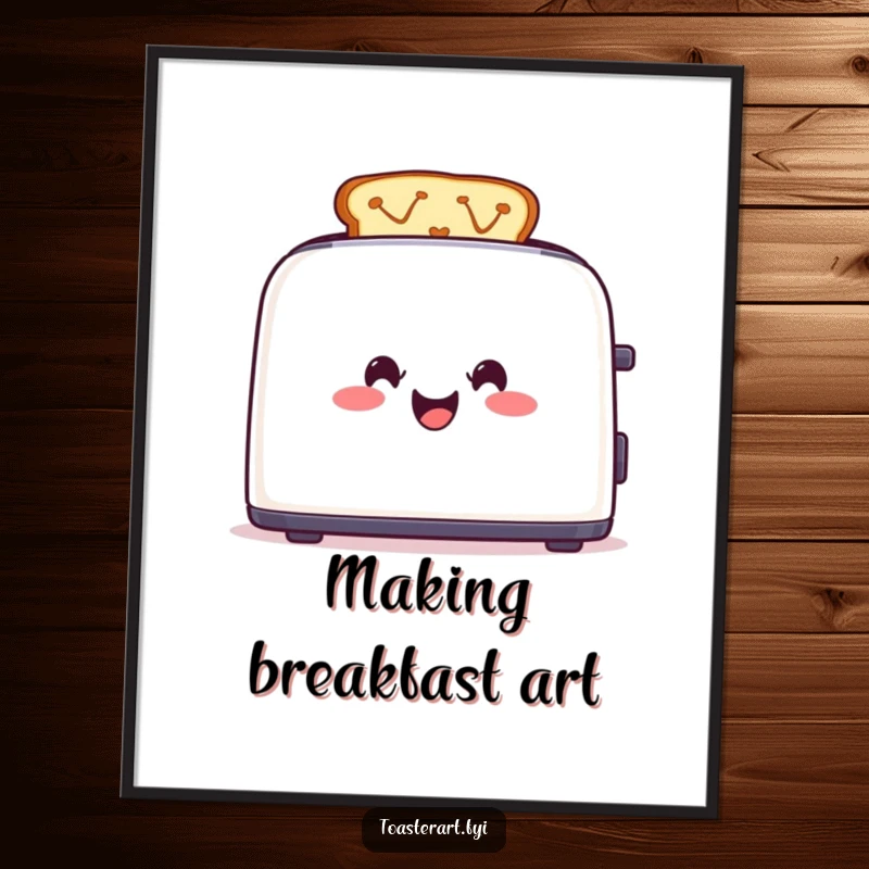 Funny Free Printable Wall Art: A cheerful toaster artfully creating vibrant, colorful toast designs, a whimsical kitchen decoration.