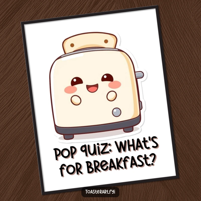 Funny free printable wall art featuring a laughing toaster character mischievously peeking out from its toast slots.