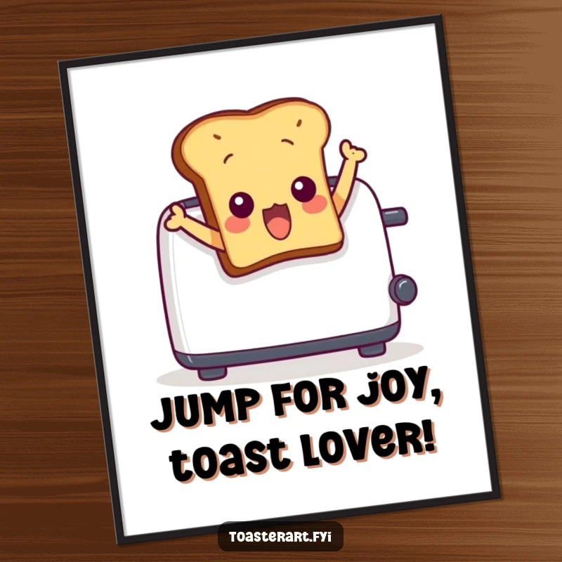 Funny Free Printable Wall Art: Surprised toast character comically leaps out of a toaster, embodying surprise.