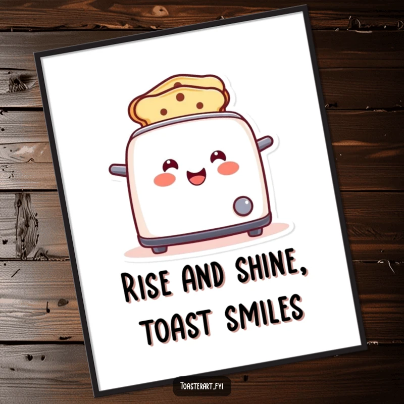 Funny Free Printable Toaster Wall Art: A happy toaster character popping up toast shaped like smiles, bringing a bright and cheerful atmosphere.