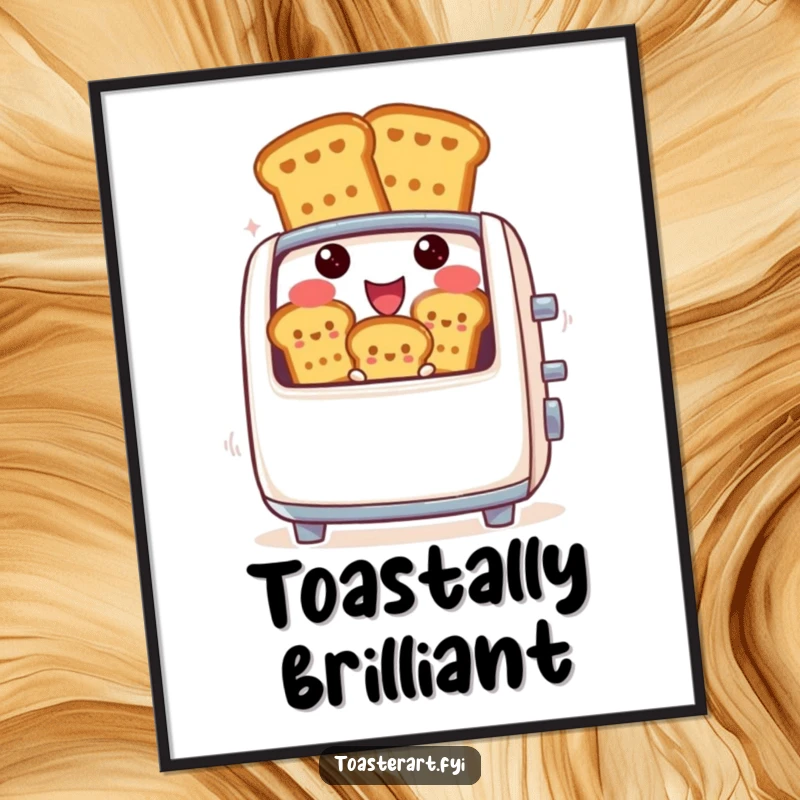 Funny free printable wall art featuring a cheerful toaster character with toast popping out, perfect quirky decor.