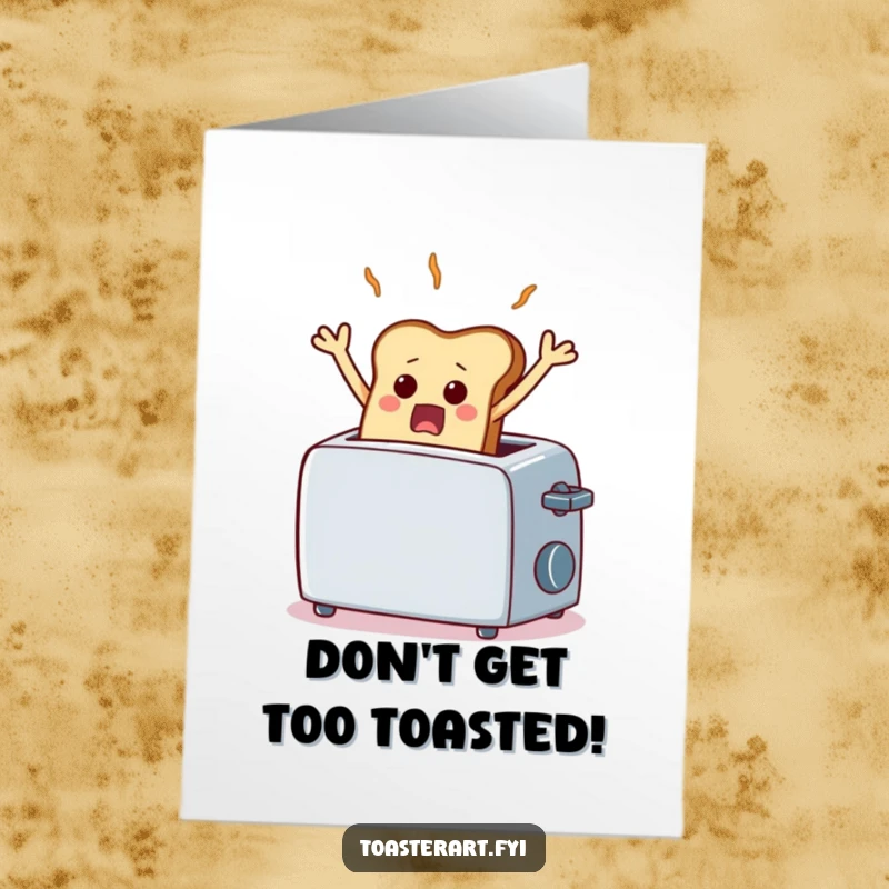 Funny Free Printable Birthday Card: A scared piece of toast comically freezes mid-air as it pops out of a toaster.