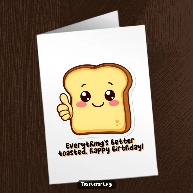 Funny Free Printable Birthday Card featuring a cheerful toast character giving a confident thumbs up.