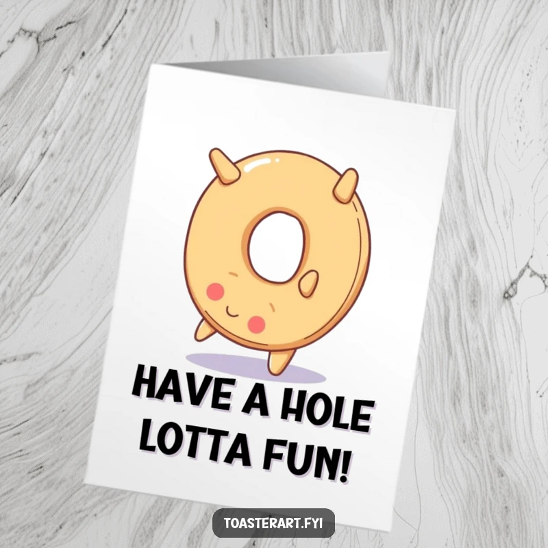 Funny Free Printable Birthday Card featuring a smiling bagel performing a backward somersault, a delightful DIY gift.