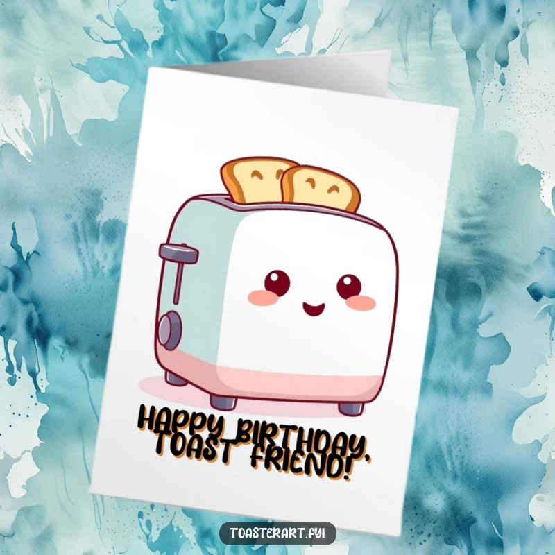 Funny Free Printable Birthday Card of a cheerful toaster creating toast in amusing, silly shapes for a celebration.