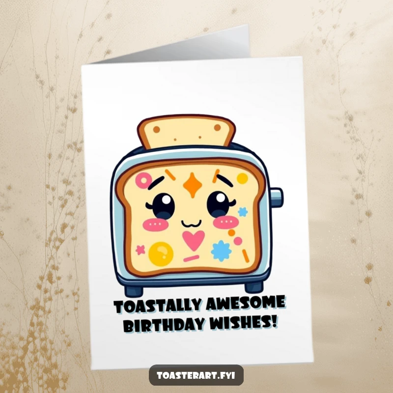 Funny Free Printable Birthday Card: Playful toaster character creating colorful toast art, ready to wish a happy birthday with a smile.