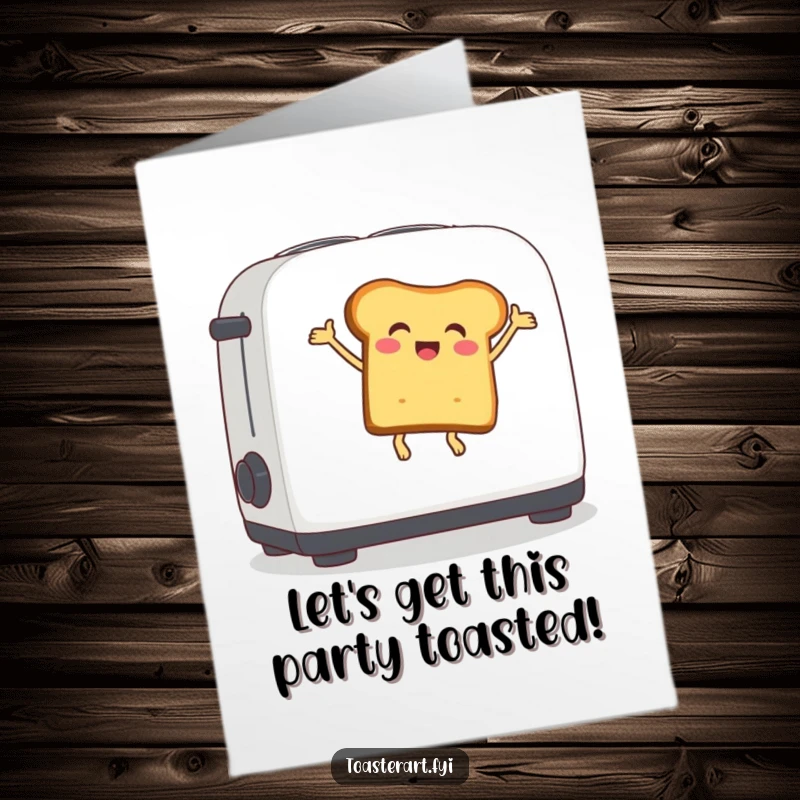 Funny Free Printable Birthday Card with a delighted bread slice character enthusiastically bouncing on a toaster lever.