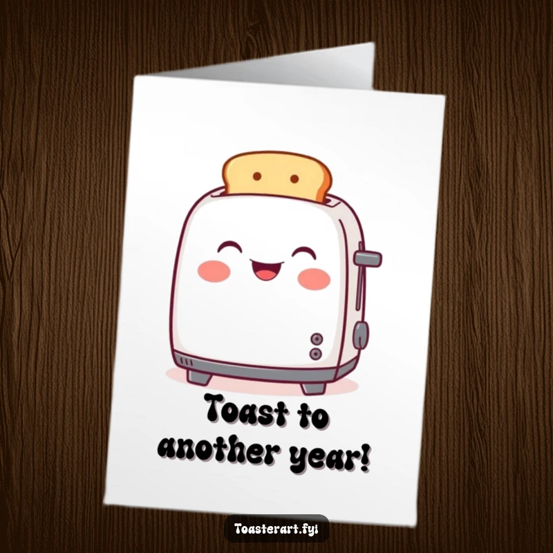 Funny Free Printable Birthday Card featuring a happy toaster joyfully popping up golden brown toast, ready to celebrate.